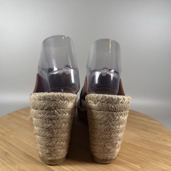 Vince Surya Brown Leather Wedge Espadrille Sandals Womens 9.5 - Picture 4 of 8